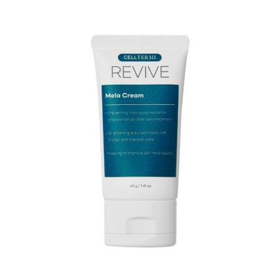 Revive Mela Cream jar – intelligent brightening cream with tranexamic acid, niacinamide, peptides, and growth factors for radiant, even-toned skin.