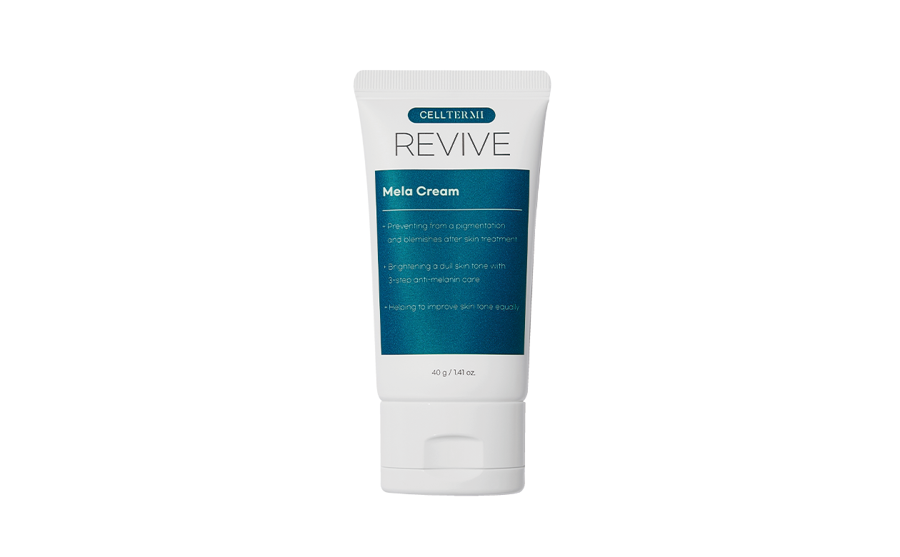 Revive Mela Cream jar – intelligent brightening cream with tranexamic acid, niacinamide, peptides, and growth factors for radiant, even-toned skin.
