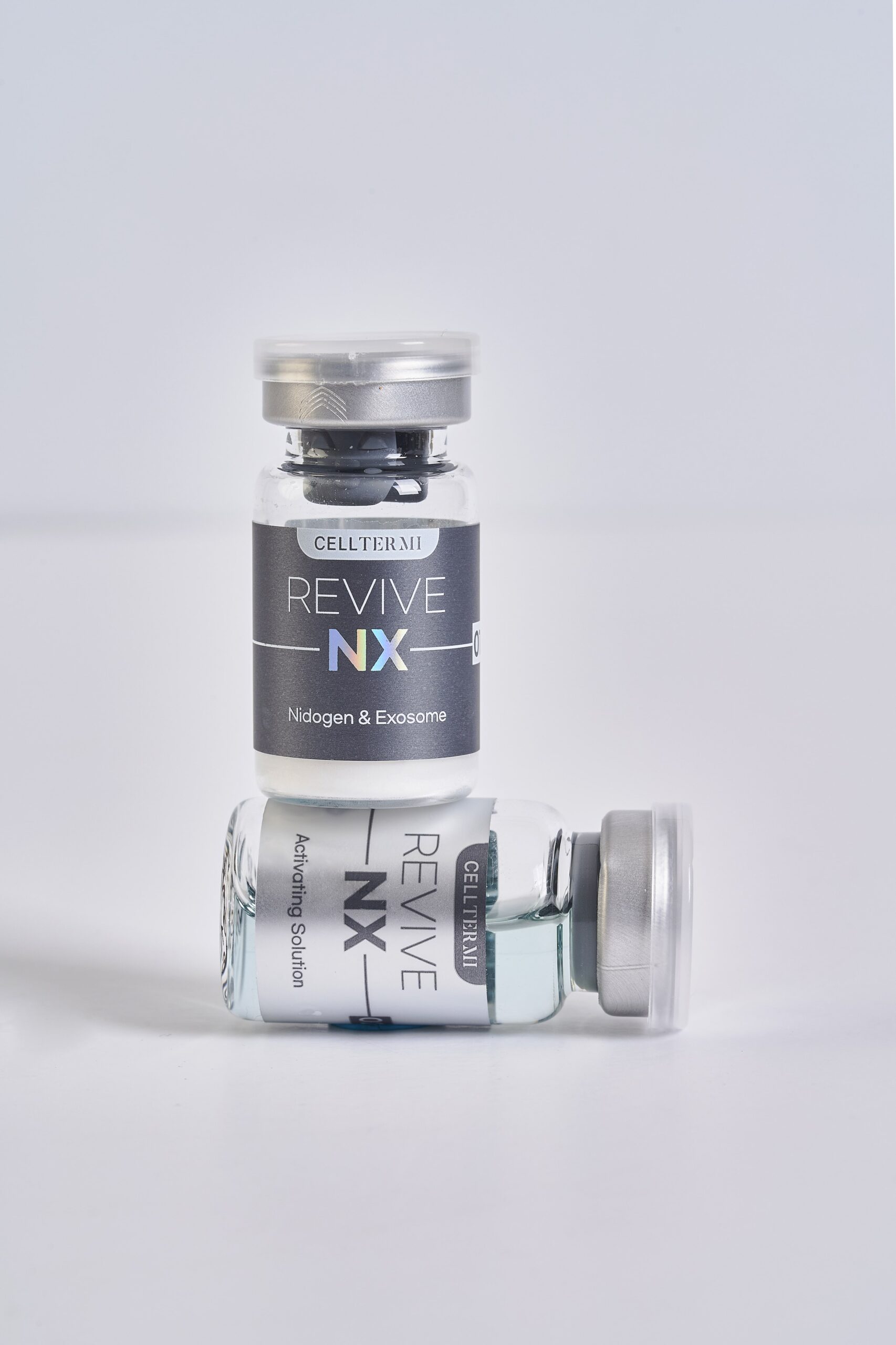 Revive NX Exosomes vials – next-generation regenerative skincare using exosome technology and patented Nidogen-1 to repair, rebuild, and rejuvenate skin.