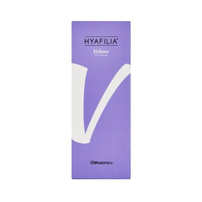 Hyafilia Volume Plus with Lidocaine dermal filler syringe and packaging – advanced 3-in-1 hybrid HA technology for facial contouring, structure, and deep volume restoration.