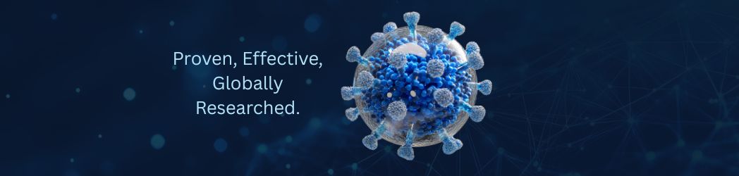 Flat-style illustration of a scientist researching exosomes with the question ‘Have exosomes been studied enough in aesthetic treatments?’ and the answer ‘Yes, proven, effective, globally researched.