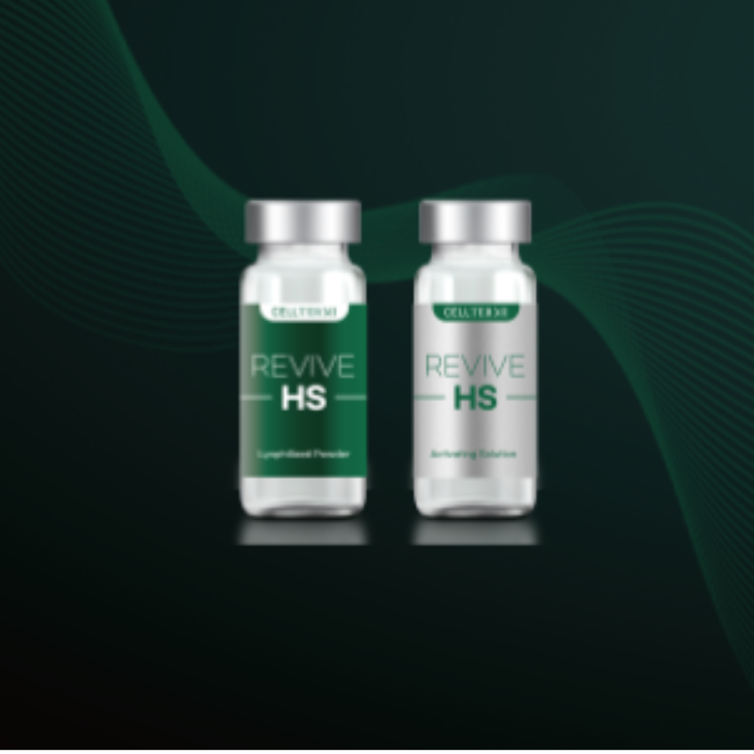 Revive HS Hair & Scalp Regeneration System box and vials – professional exosome and PDRN microneedling treatment for scalp rejuvenation and hair regrowth.