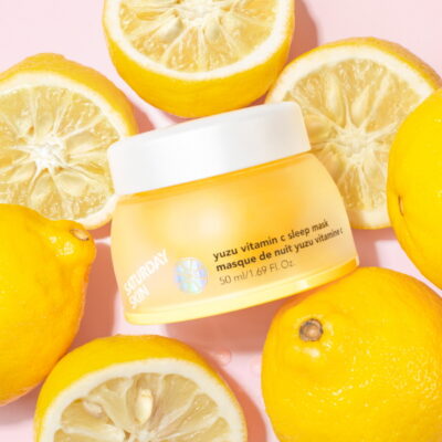 Saturday Skin Yuzu Vitamin C Sleep Mask 50 ml – brightening overnight K-Beauty gel mask with Vitamin C and yuzu extract for hydrated, glowing skin.