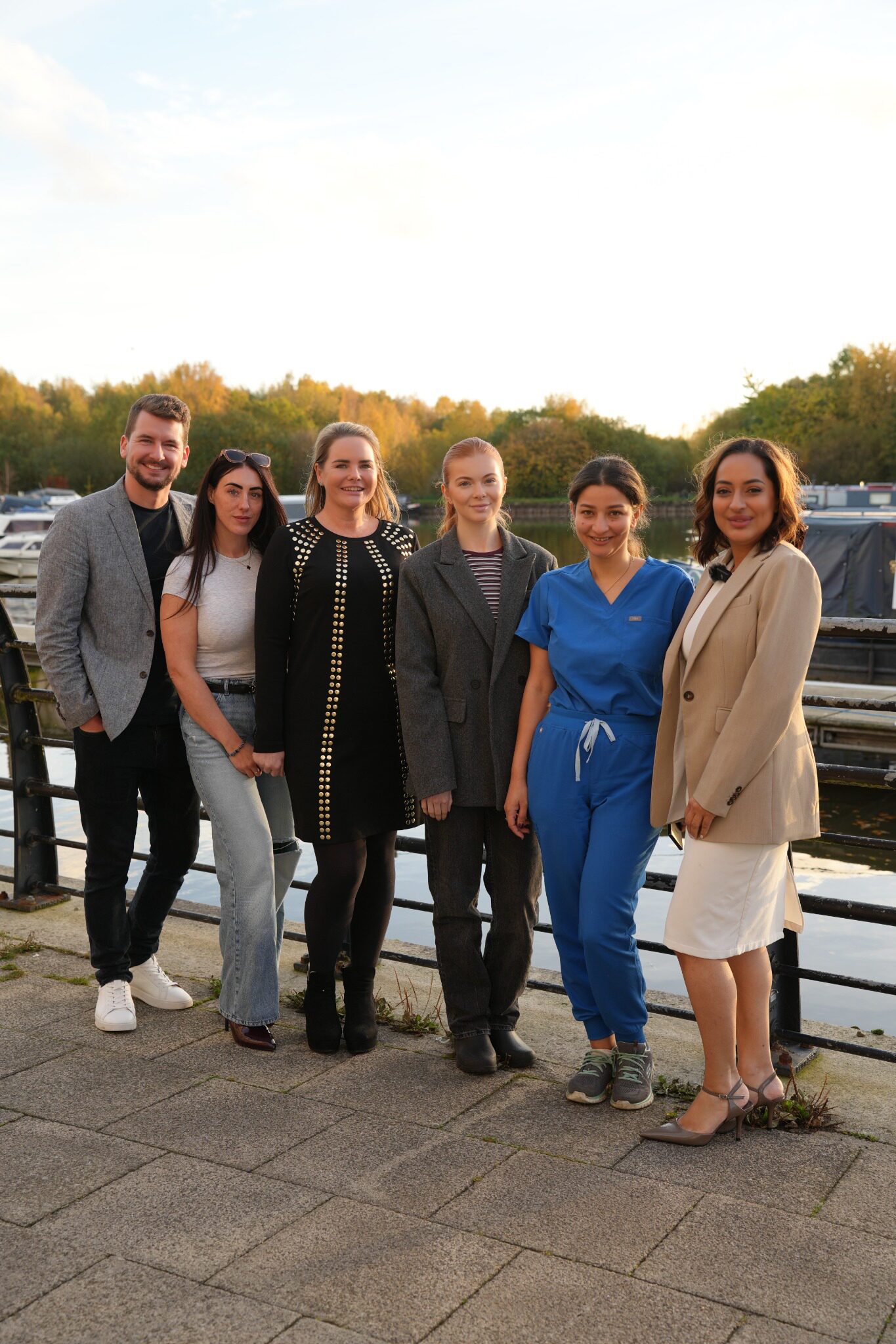 Revive NX UK founder Nita McEvoy with Dr Keiron Lord and practitioners during the Revive NX Regenerative Aesthetics Roadshow and clinic launch in Leigh, Greater Manchester.