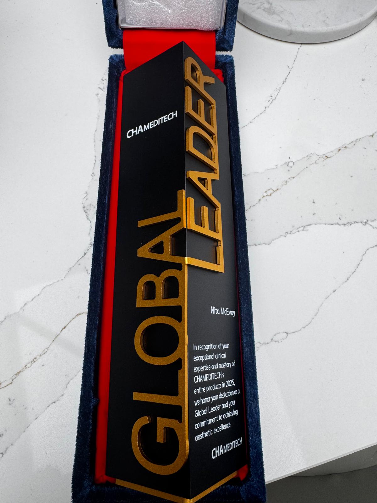 CHA Meditech Global Leader Award presented to Nita McEvoy at IMCAS Paris 2026 for clinical expertise and regenerative aesthetics leadership