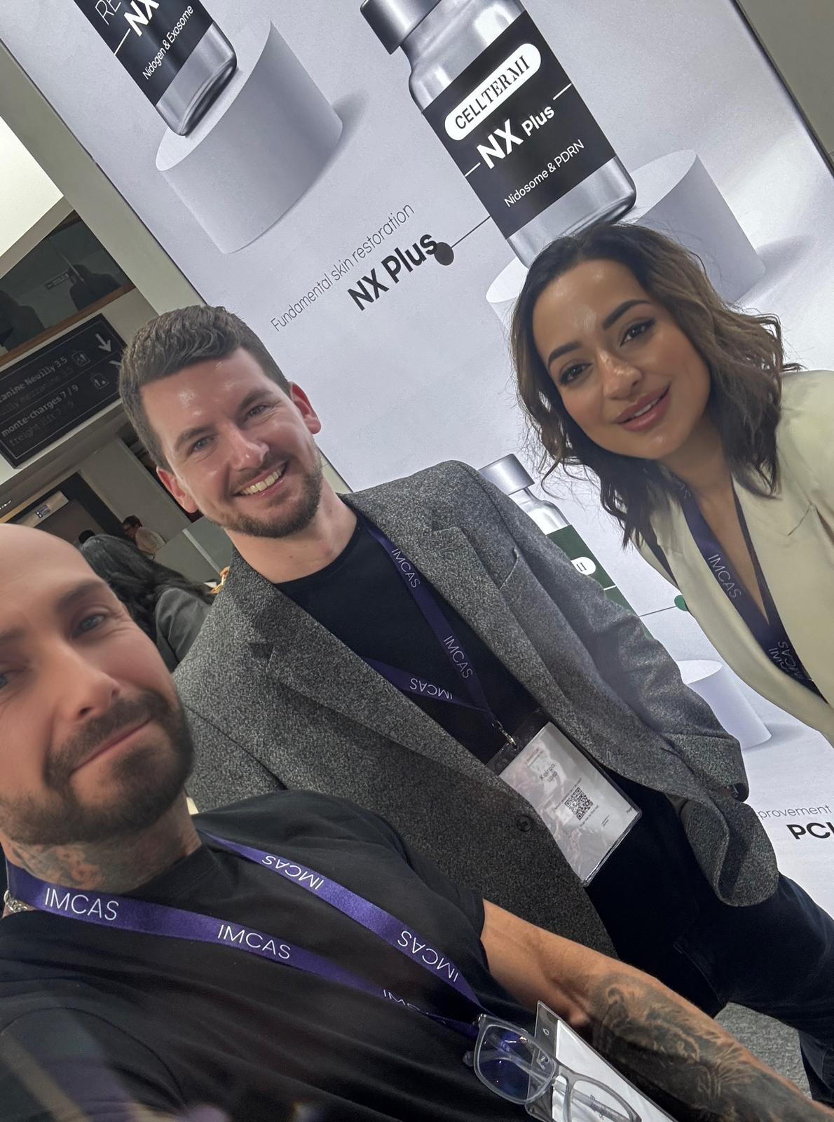 Nita McEvoy with Dr Keiron Lord at IMCAS Paris 2026 during regenerative aesthetics discussions